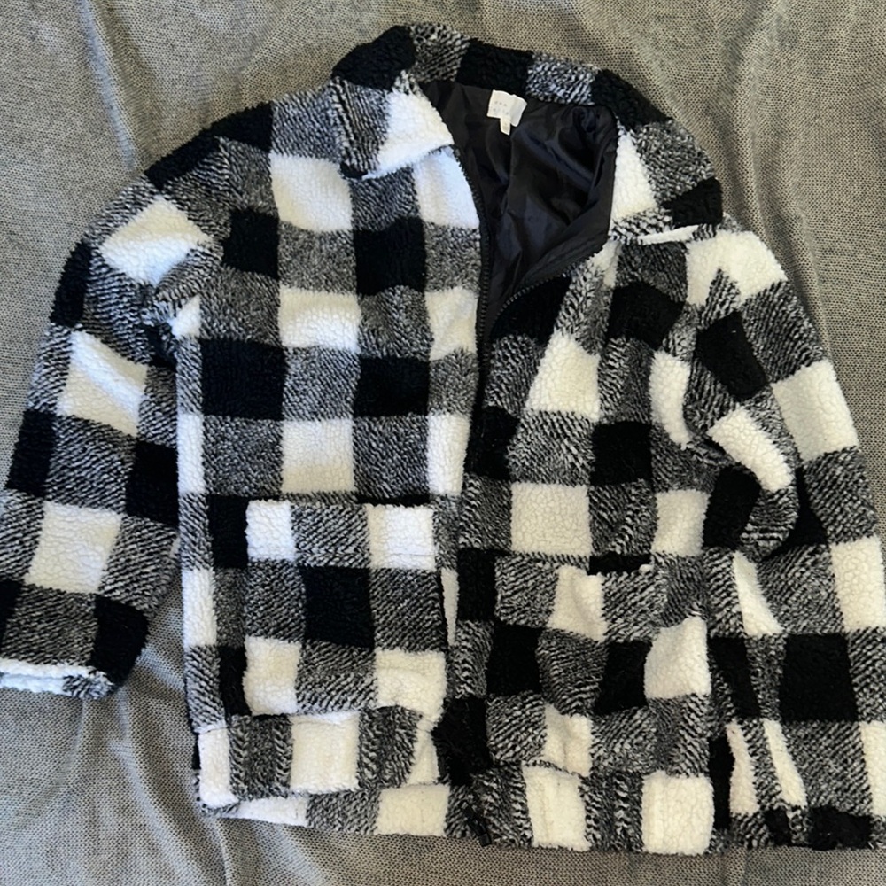 Plaid Black and White Teddy Jacket